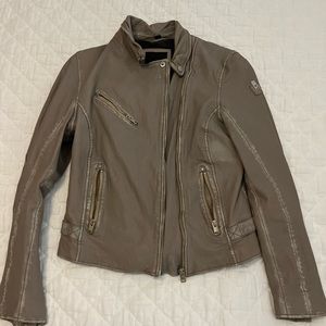 Mauritius distressed taupe leather jacket size 8 regular fit
